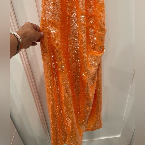 Caroline Constas Orange Sequins Halter Midi Dress.Size S - Picture 10 of 14